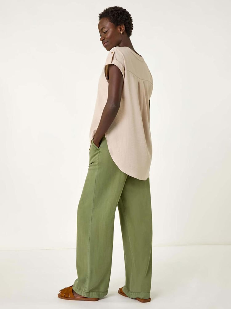 Roman Natural Pleated Notch Neck Top - Image 3 of 5