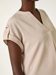 Roman Natural Pleated Notch Neck Top - Image 5 of 5