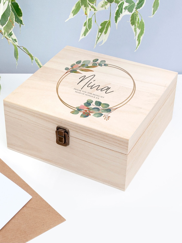 Treat Republic Personalised Medium Floral Print Bridesmaid Keepsake Box (Eucalyptus) - Image 1 of 4