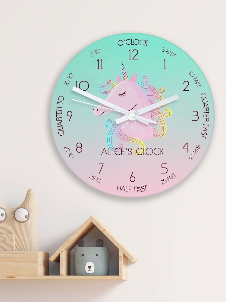 Treat Republic Personalised Small Kids Unicorn Glass Clock - Image 2 of 4