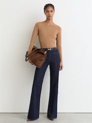Reiss Camel Jada Cotton Crew-Neck Long-Sleeve T-Shirt With Stretch - Image 3 of 6