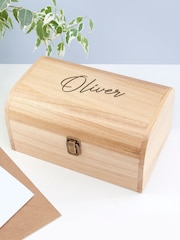 Treat Republic Personalised Small Engraved Name Wooden Keepsake Chest - Image 1 of 5