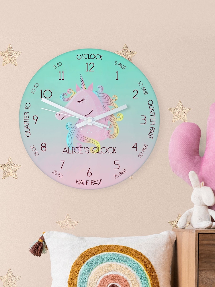 Treat Republic Personalised Large Kids Unicorn Glass Clock - Image 2 of 4
