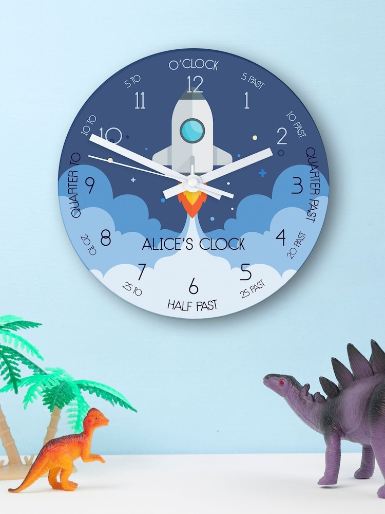 Treat Republic Personalised Large Kids Space Shuttle Glass Clock - Image 1 of 4