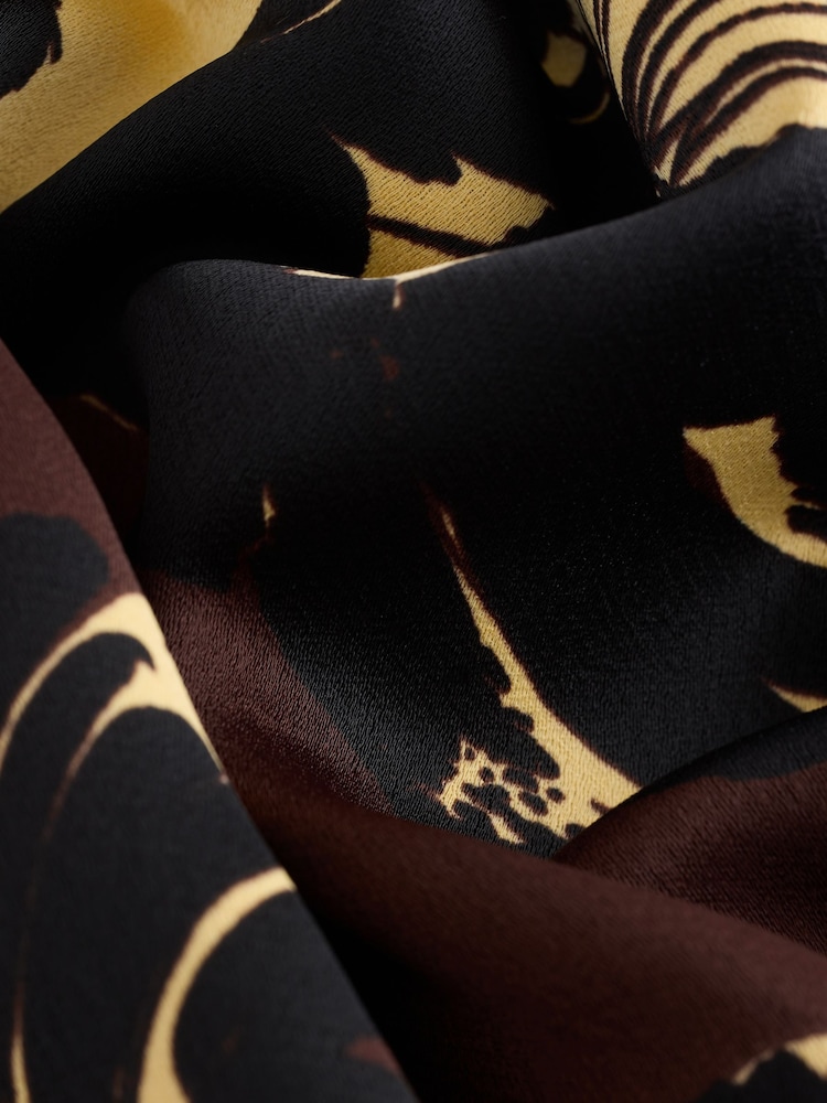 Chocolate Brown Floral Print Satin Short Sleeve Boxy T-Shirt - Image 2 of 3