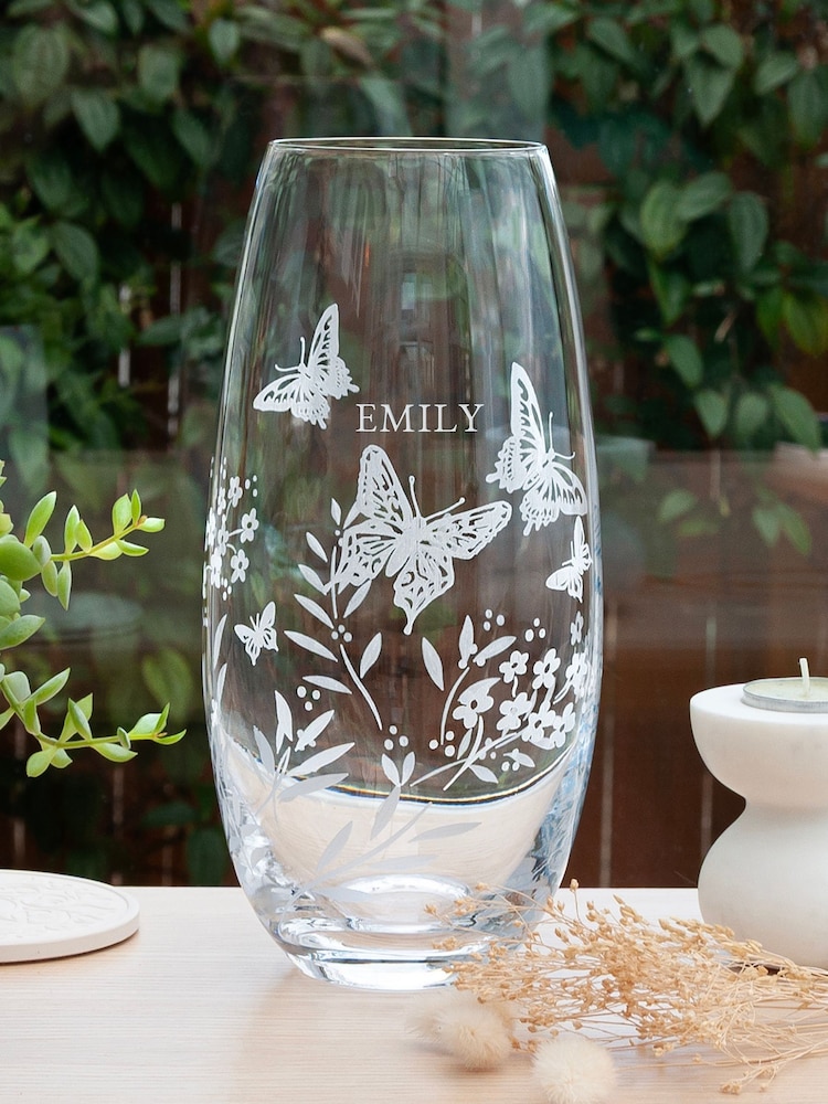 Treat Republic Personalised Butterfly Floral Print Barrel Vase - Image 1 of 9