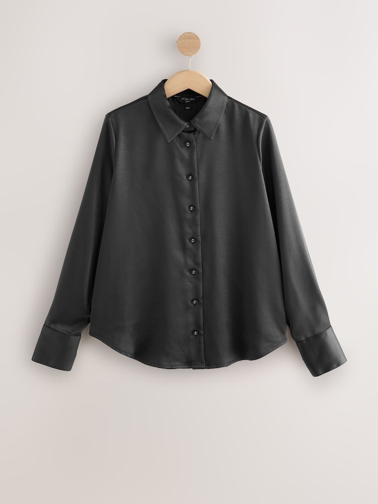 Preto - Camisa de manga comprida de cetim - Imagem 1 de 3