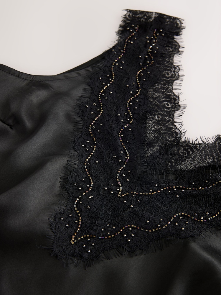 Black Beaded Lace Cami Top - Image 8 of 8