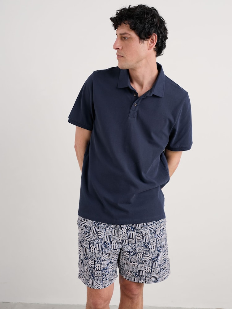Seasalt Cornwall Blue Mens Balefire 100% Cotton Jersey Polo Shirt - Image 1 of 5