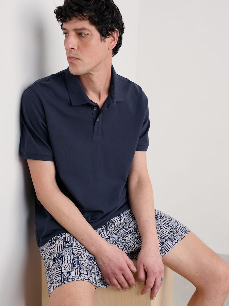 Seasalt Cornwall Blue Mens Balefire 100% Cotton Jersey Polo Shirt - Image 3 of 5