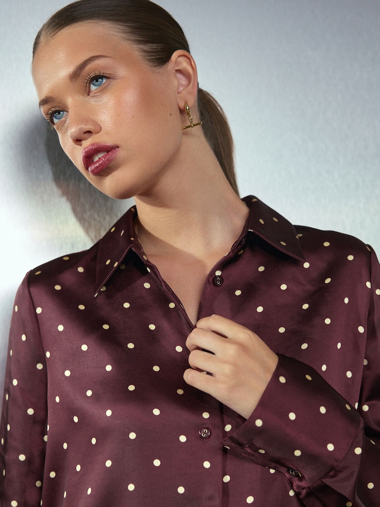 burgundy polka dot dress shirt Ted Baker Burgundy Dress Shirt with Self Colored Polka Dots – RefindStyle main image 0
