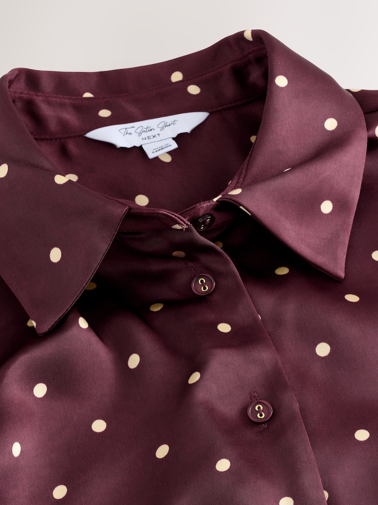 Burgundy Polka Dot Satin Long Sleeve Shirt - Image 7 of 7