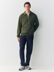 Khaki Green Polo Neck Cotton Rich Jersey Sweatshirt - Image 2 of 7