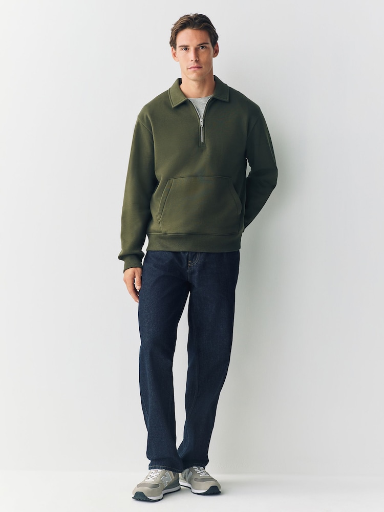 Khaki Green Polo Neck Cotton Rich Jersey Sweatshirt - Image 2 of 7 Khaki Green Polo Neck Cotton Rich Jersey Sweatshirt - Image 2 of 7