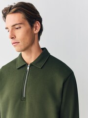 Khaki Green Polo Neck Cotton Rich Jersey Sweatshirt - Image 4 of 7