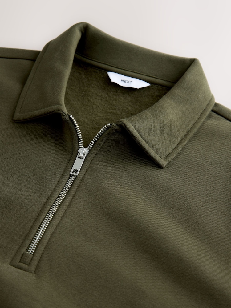 Khaki Green Polo Neck Cotton Rich Jersey Sweatshirt - Image 8 of 8 Khaki Green Polo Neck Cotton Rich Jersey Sweatshirt - Image 8 of 8