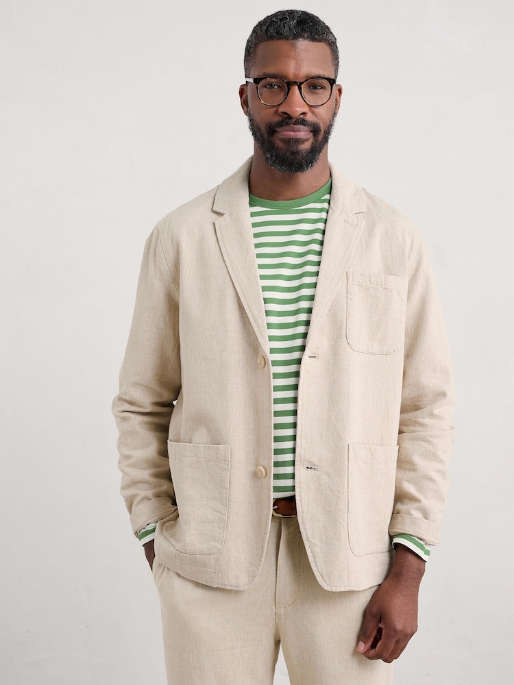 Seasalt Cornwall Natural Mens Messack Cotton-Linen Jacket - Image 1 of 5