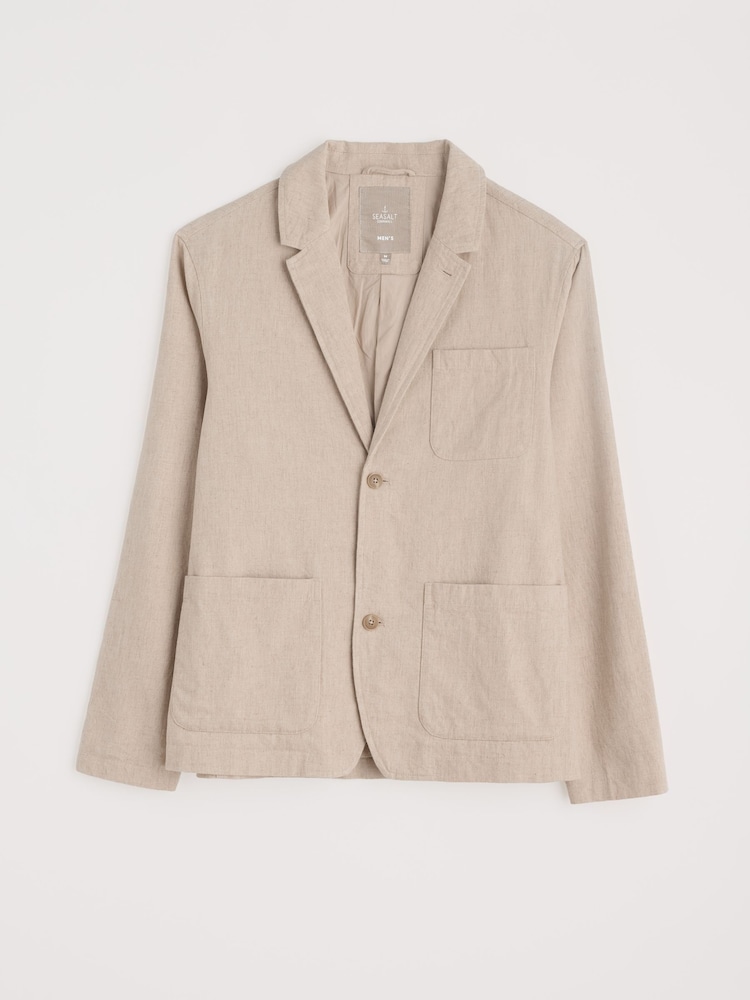Seasalt Cornwall Natural Mens Messack Cotton-Linen Jacket - Image 5 of 5