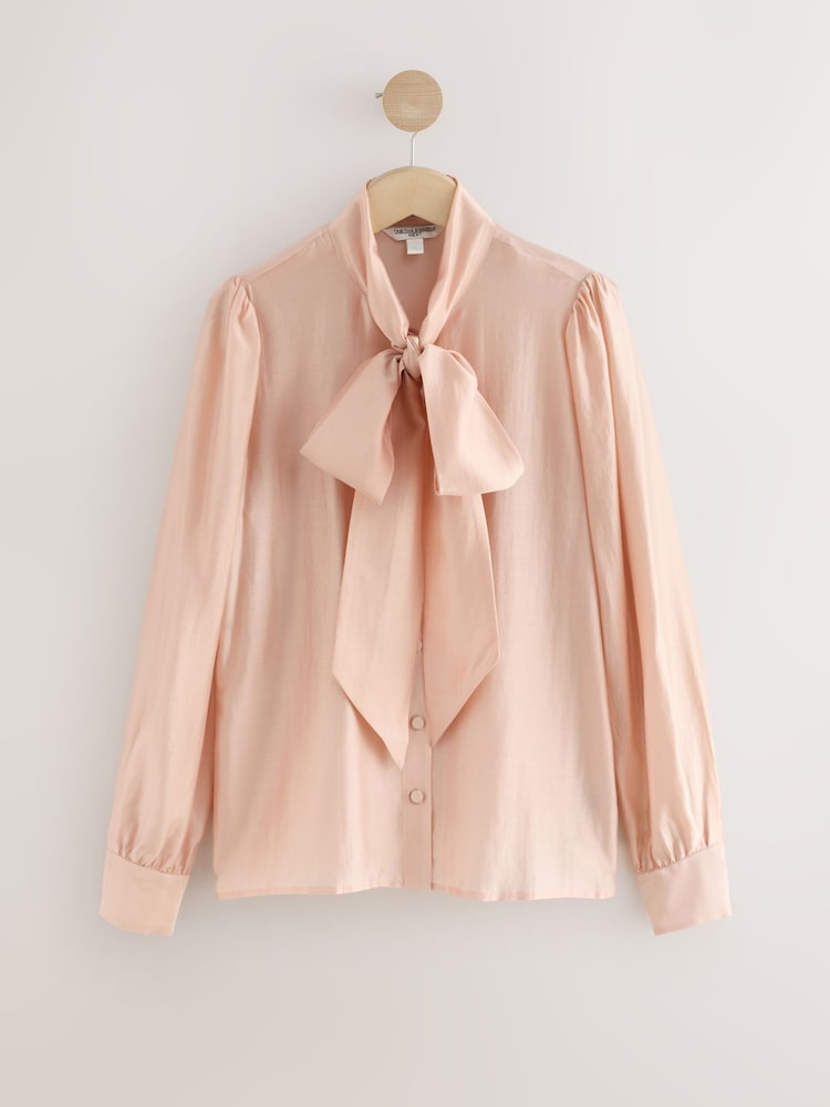 Light Pink Tabitha Simmons X Next Tie-Neck Long Sleeve Blouse - Image 1 of 4