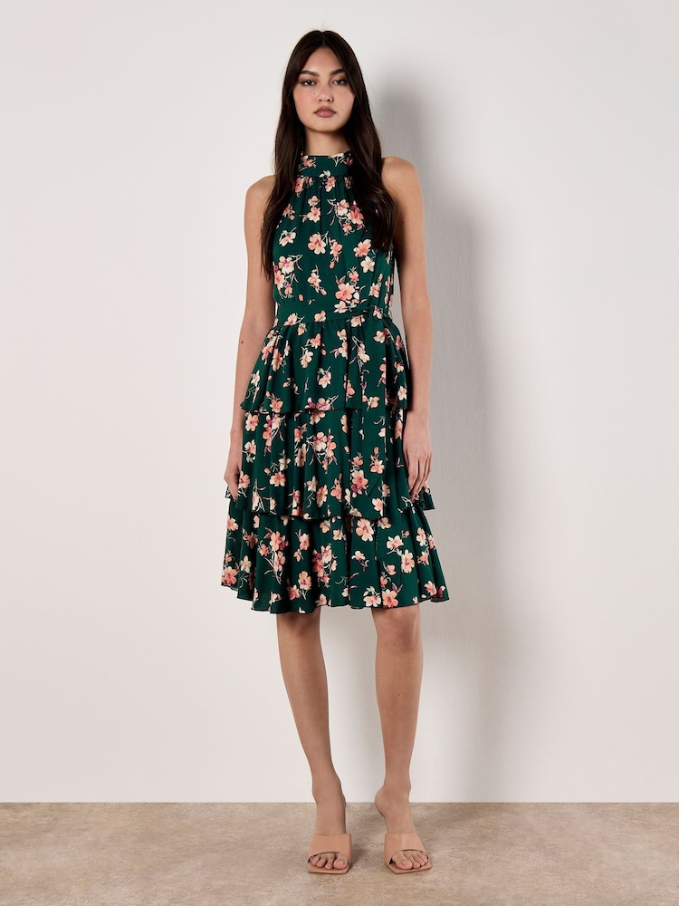 Apricot Green Rock Cress Floral High Neck Dress - Image 1 of 4