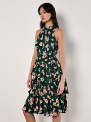 Apricot Green Rock Cress Floral High Neck Dress - Image 2 of 4