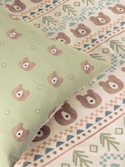 Sage Green Fairisle Bear Duvet Cover and Pillowcase Set - Image 3 of 3