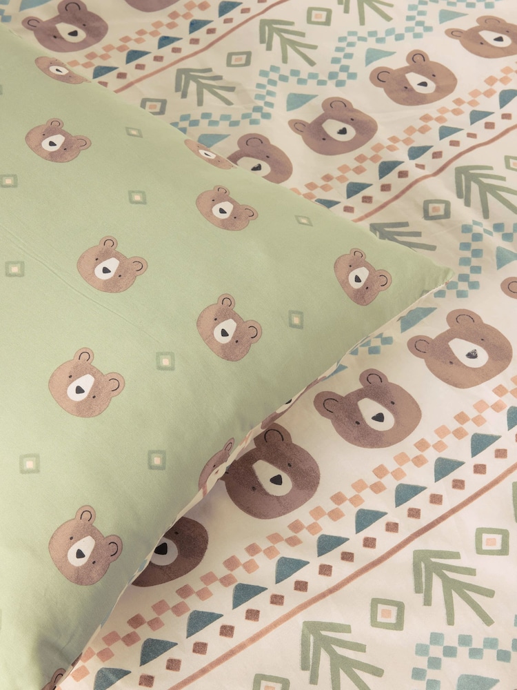 Sage Green Fairisle Bear Duvet Cover and Pillowcase Set - Image 3 of 3