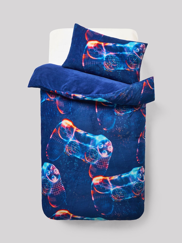 Blue Gamer Cosy Fleece Duvet Cover and Pillowcase Set - Image 1 of 3
