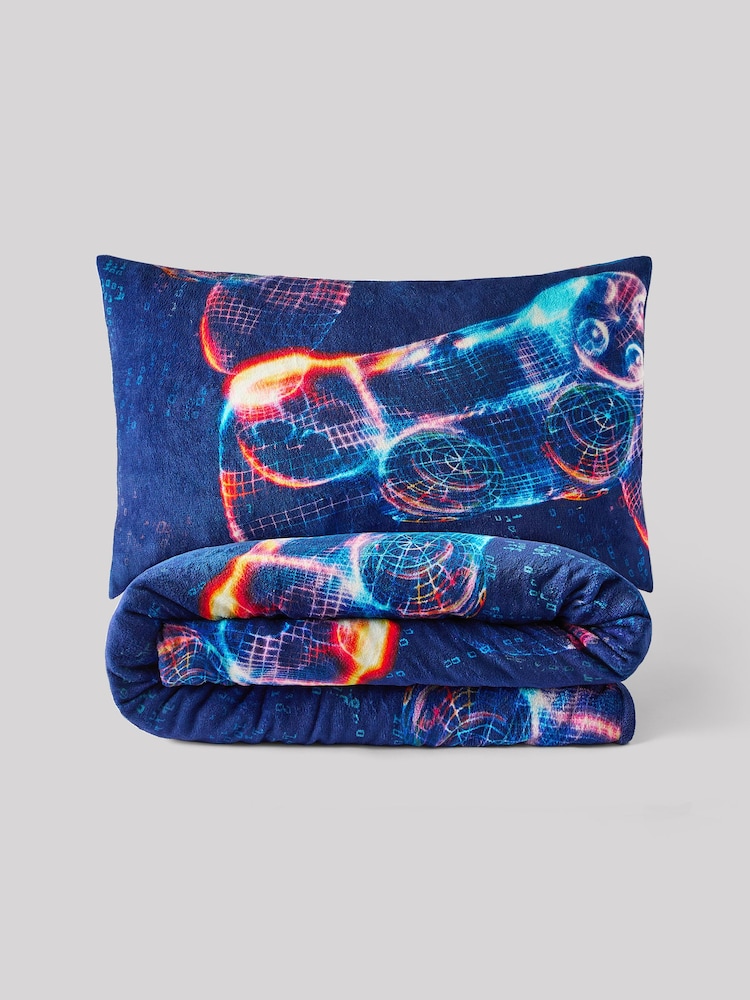 Blue Gamer Cosy Fleece Duvet Cover and Pillowcase Set - Image 2 of 3