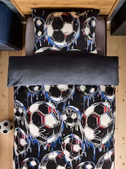 Black Football Cosy Fleece Duvet Cover and Pillowcase Set - Image 2 of 6