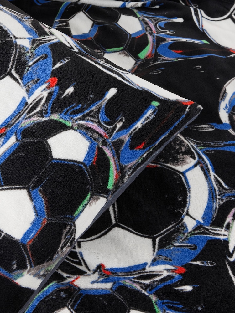 Black Football Cosy Fleece Duvet Cover and Pillowcase Set - Image 6 of 6