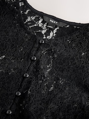 Black Flocked Velvet Button Down Long Sleeve Top - Image 8 of 8