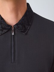 Black Flock Short Sleeve Smart Collar Polo Shirt - Image 4 of 5
