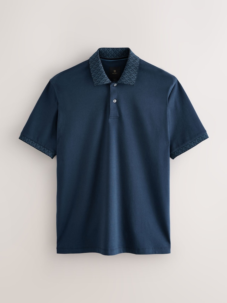 Navy Blue Short Sleeve Smart Collar Polo Shirt - Image 1 of 3 Navy Blue Short Sleeve Smart Collar Polo Shirt - Image 1 of 3