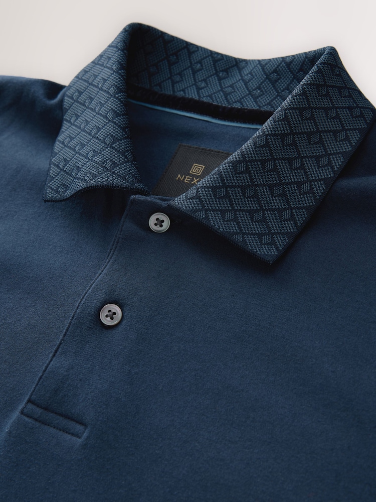 Navy Blue Short Sleeve Smart Collar Polo Shirt - Image 2 of 3 Navy Blue Short Sleeve Smart Collar Polo Shirt - Image 2 of 3