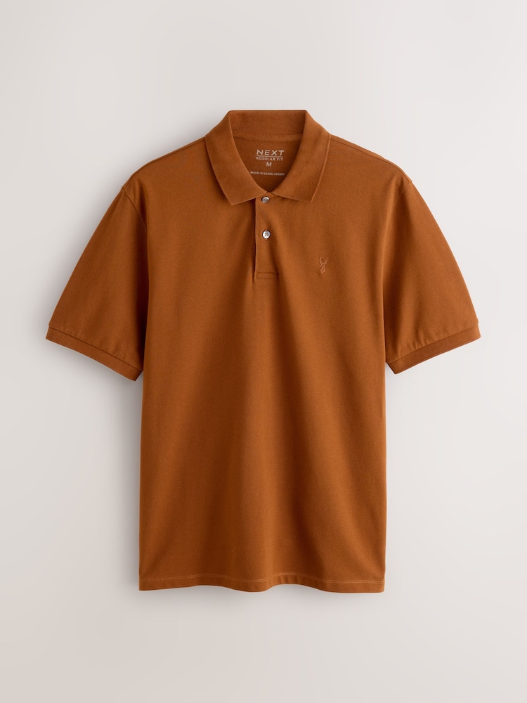 Amber Orange Regular Fit Short Sleeve Pique Polo Shirt - Image 1 of 3