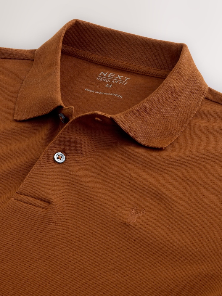 Amber Orange Regular Fit Short Sleeve Pique Polo Shirt - Image 3 of 3 Amber Orange Regular Fit Short Sleeve Pique Polo Shirt - Image 3 of 3