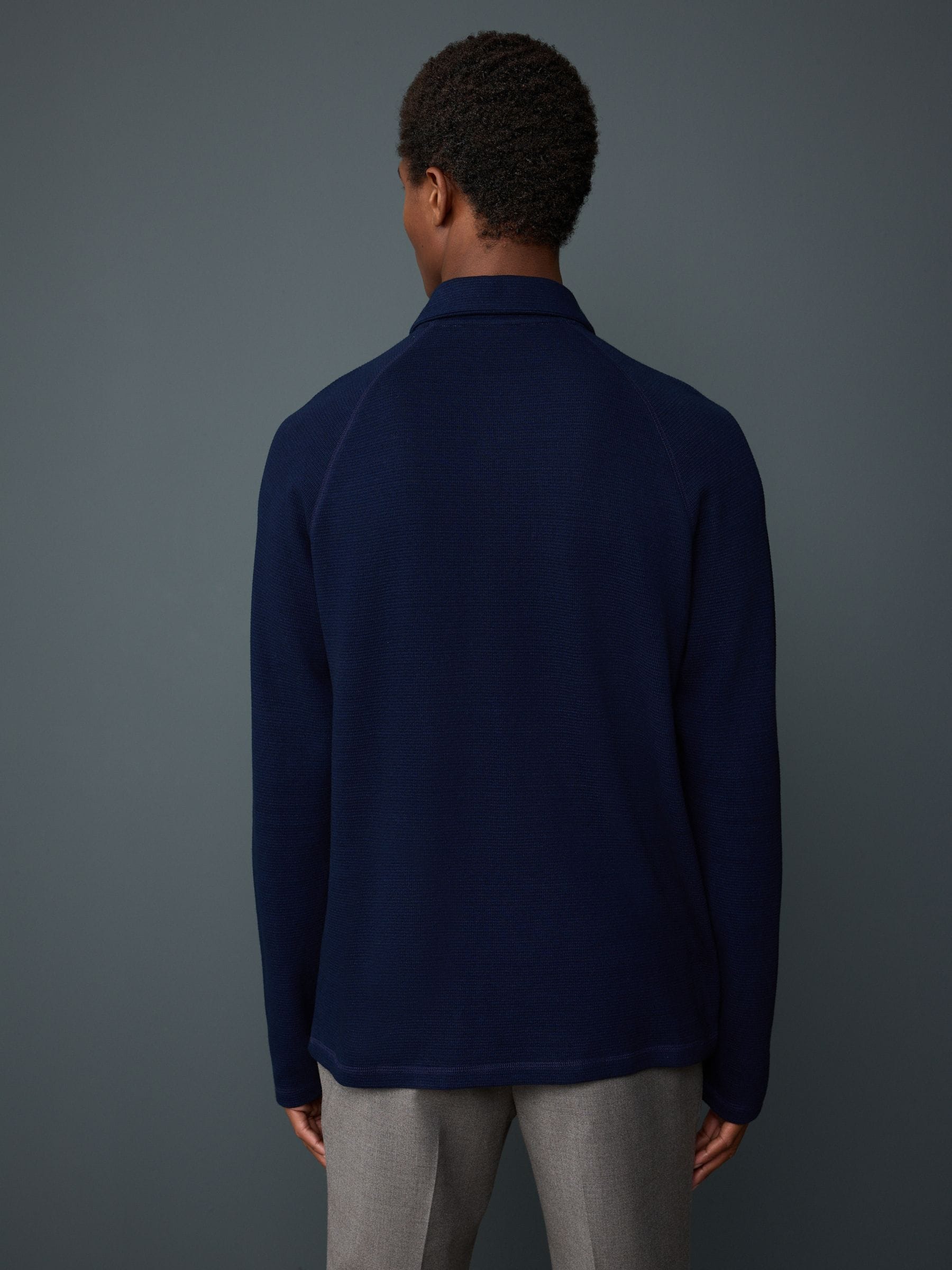 Buy Indigo Blue Long Sleeve Textured Waffle Polo Shirt from Next USA