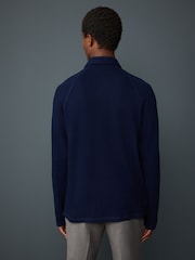 Indigo Blue Textured Waffle Long Sleeve Polo Shirt - Image 4 of 8