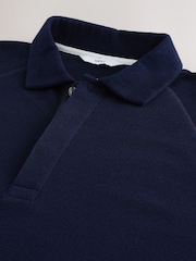 Indigo Blue Textured Waffle Long Sleeve Polo Shirt - Image 7 of 8