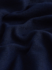 Indigo Blue Textured Waffle Long Sleeve Polo Shirt - Image 8 of 8