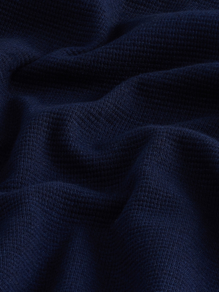 Indigo Blue Textured Waffle Long Sleeve Polo Shirt - Image 8 of 8