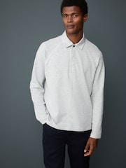Light Grey Textured Waffle Long Sleeve Polo Shirt - Image 1 of 7