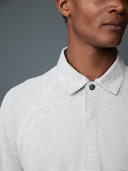 Light Grey Textured Waffle Long Sleeve Polo Shirt - Image 4 of 7