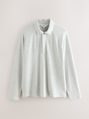 Light Grey Textured Waffle Long Sleeve Polo Shirt - Image 5 of 7
