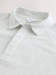 Light Grey Textured Waffle Long Sleeve Polo Shirt - Image 7 of 7