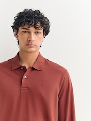 Red Regular Fit Long Sleeve Pique Polo Shirt - Image 4 of 7