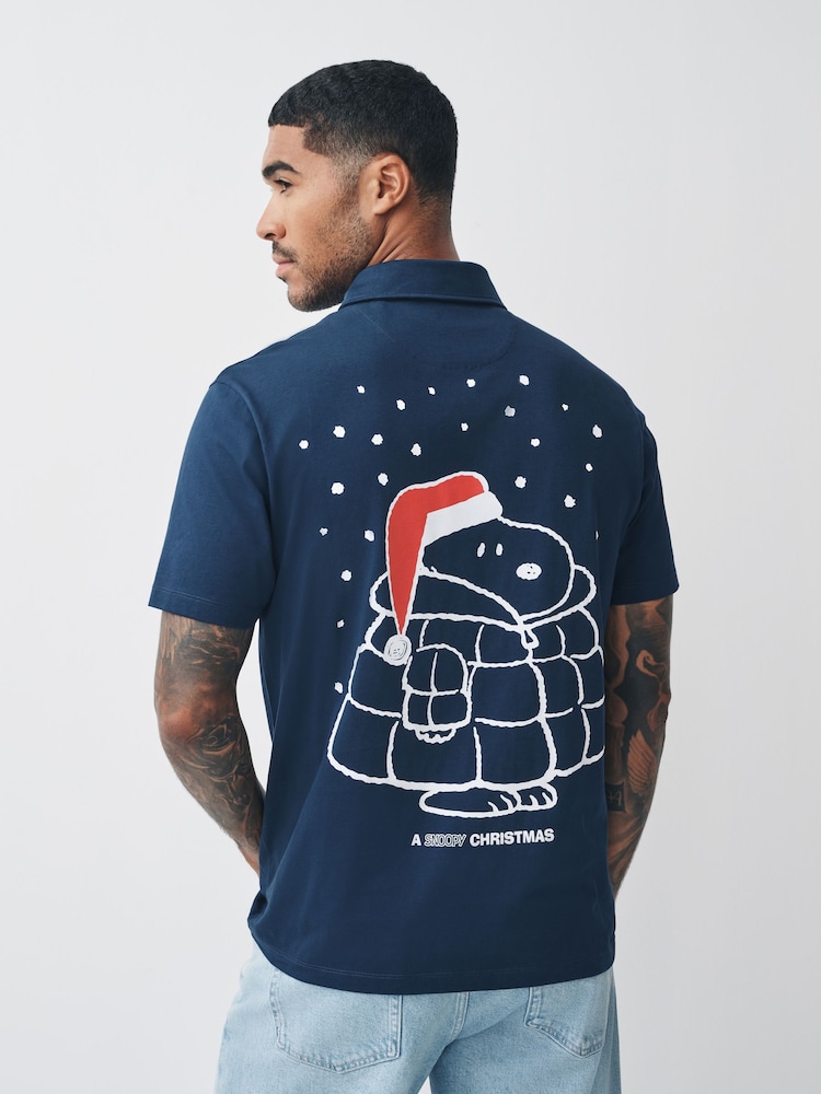 Navy Blue Snoopy Christmas Polo Shirt - Image 1 of 7