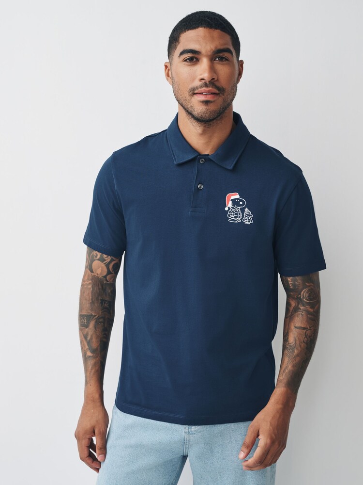 Navy Blue Snoopy Christmas Polo Shirt - Image 2 of 7