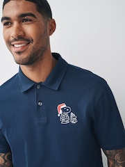 Navy Blue Snoopy Christmas Polo Shirt - Image 4 of 7